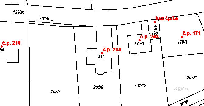 Vysoká nad Labem 208 na parcele st. 419 v KÚ Vysoká nad Labem, Katastrální mapa