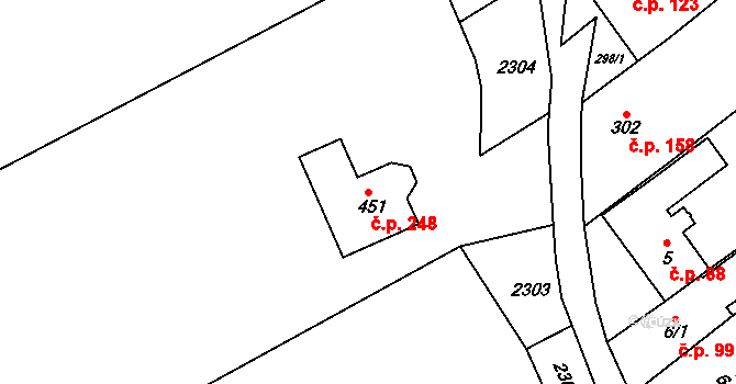 Pašovice 248 na parcele st. 451 v KÚ Pašovice na Moravě, Katastrální mapa