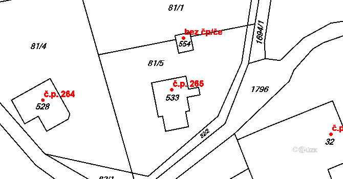 Třebovice 265 na parcele st. 533 v KÚ Třebovice, Katastrální mapa