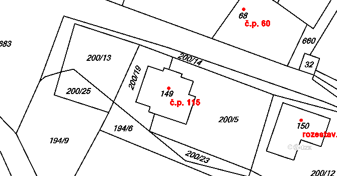 Dominikální Paseky 115, Bratkovice na parcele st. 149 v KÚ Dominikální Paseky, Katastrální mapa
