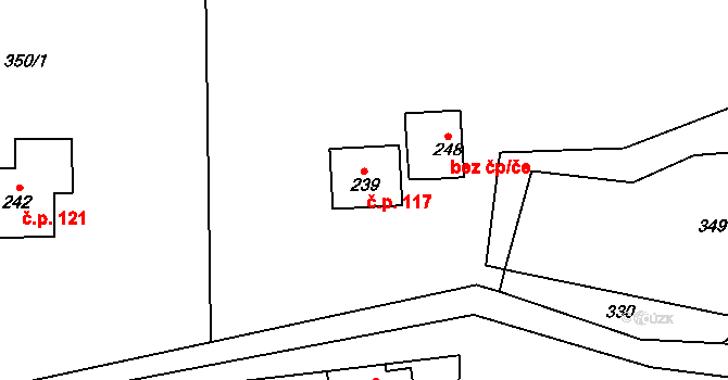 Bradlecká Lhota 117 na parcele st. 239 v KÚ Bradlecká Lhota, Katastrální mapa
