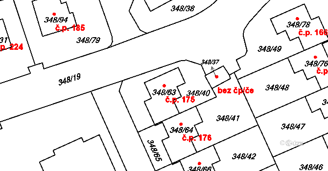 Jenišov 175 na parcele st. 348/63 v KÚ Jenišov, Katastrální mapa