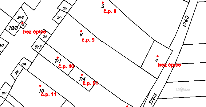 Pulkov 9, Biskupice-Pulkov na parcele st. 6 v KÚ Pulkov, Katastrální mapa