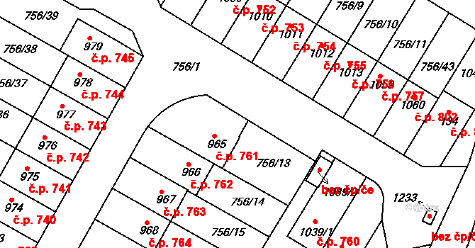 Líbeznice 761 na parcele st. 965 v KÚ Líbeznice, Katastrální mapa