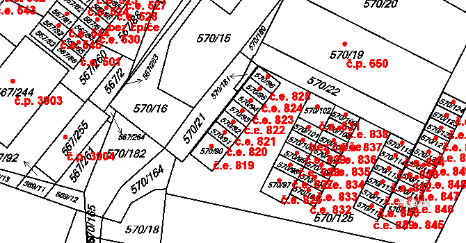 Vyškov-Předměstí 821, Vyškov na parcele st. 570/92 v KÚ Vyškov, Katastrální mapa