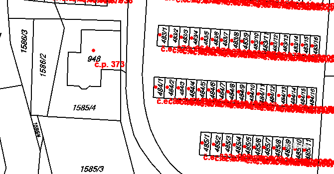 Příluky 841,853, Zlín na parcele st. 484/2 v KÚ Příluky u Zlína, Katastrální mapa