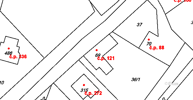 Sedlec 121, Sedlec-Prčice na parcele st. 69 v KÚ Sedlec u Votic, Katastrální mapa