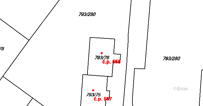 Výškovice 568, Ostrava na parcele st. 793/76 v KÚ Výškovice u Ostravy, Katastrální mapa