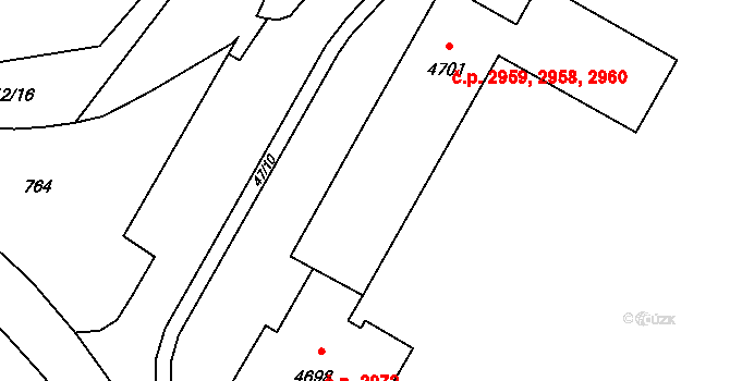 Zábřeh 2958,2959,2960, Ostrava na parcele st. 4701 v KÚ Zábřeh nad Odrou, Katastrální mapa