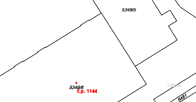 Žďár nad Sázavou 1 1144, Žďár nad Sázavou na parcele st. 5349/5 v KÚ Město Žďár, Katastrální mapa