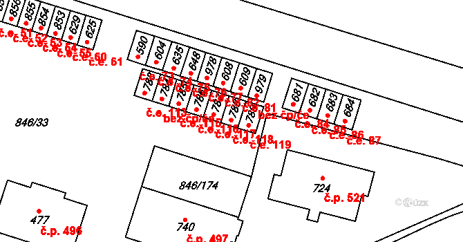 Lysice 118 na parcele st. 788 v KÚ Lysice, Katastrální mapa