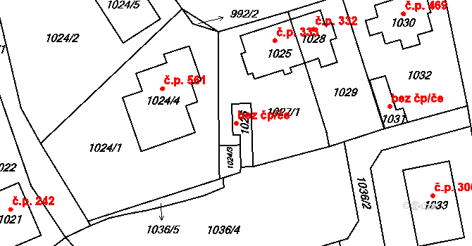 Doksy 39749436 na parcele st. 1026 v KÚ Doksy u Máchova jezera, Katastrální mapa