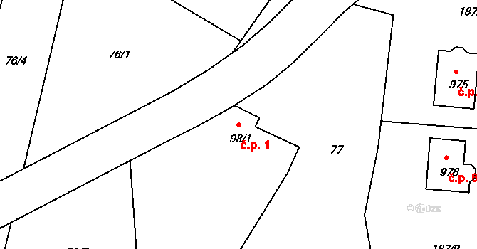 Kudlov 1, Zlín na parcele st. 98/1 v KÚ Kudlov, Katastrální mapa