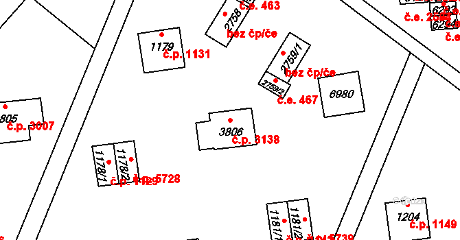 Zlín 3138 na parcele st. 3806 v KÚ Zlín, Katastrální mapa