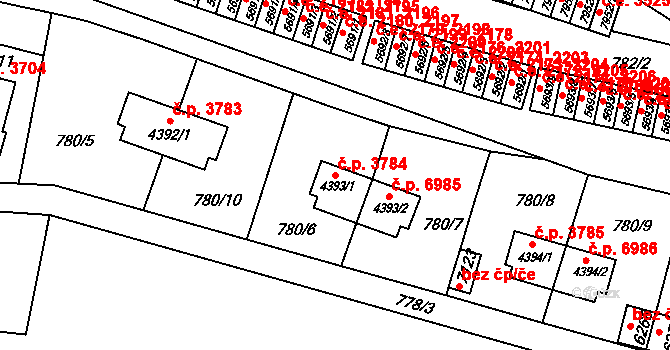 Zlín 3784 na parcele st. 4393/1 v KÚ Zlín, Katastrální mapa