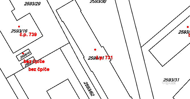 Žamberk 731 na parcele st. 2593/11 v KÚ Žamberk, Katastrální mapa