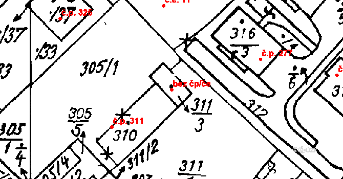 Heřmanova Huť 49446436 na parcele st. 311/3 v KÚ Vlkýš, Katastrální mapa