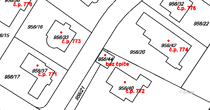Srubec 49475436 na parcele st. 956/44 v KÚ Srubec, Katastrální mapa