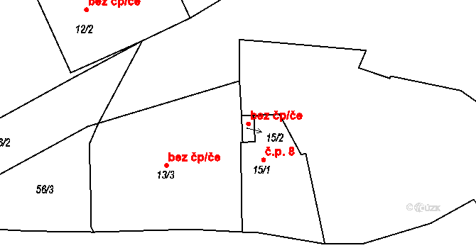 Horní Kruty 50226436 na parcele st. 15/2 v KÚ Bohouňovice II, Katastrální mapa
