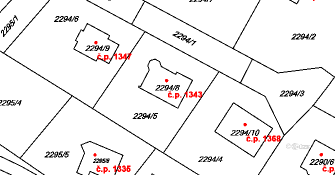 Rýmařov 1343 na parcele st. 2294/8 v KÚ Rýmařov, Katastrální mapa