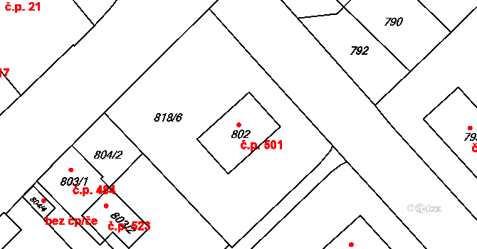 Litomyšlské Předměstí 501, Vysoké Mýto na parcele st. 802 v KÚ Vysoké Mýto, Katastrální mapa