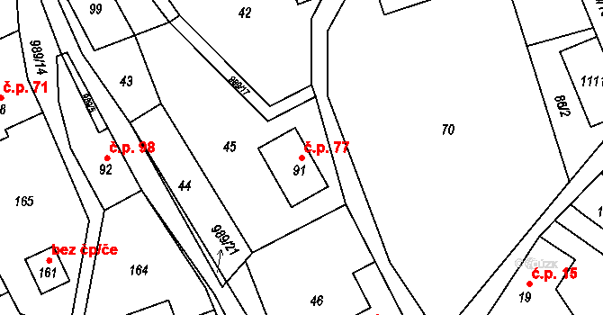 Hostice 77, Ruda nad Moravou na parcele st. 91 v KÚ Hostice, Katastrální mapa