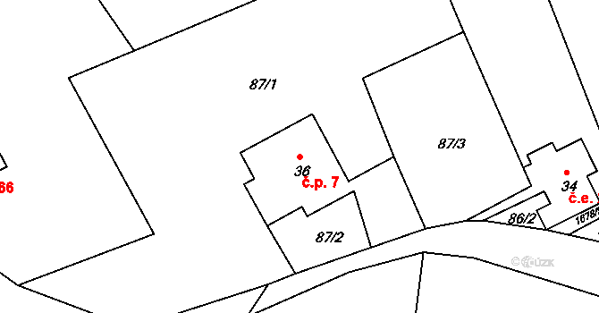 Líska 7, Česká Kamenice na parcele st. 36 v KÚ Líska, Katastrální mapa