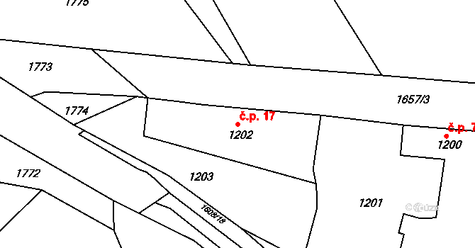 Zichov 17, Koloveč na parcele st. 1202 v KÚ Zichov, Katastrální mapa