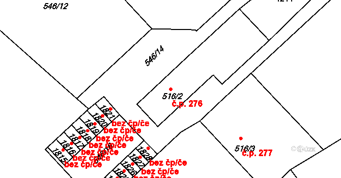 Broumov 276 na parcele st. 516/2 v KÚ Broumov, Katastrální mapa