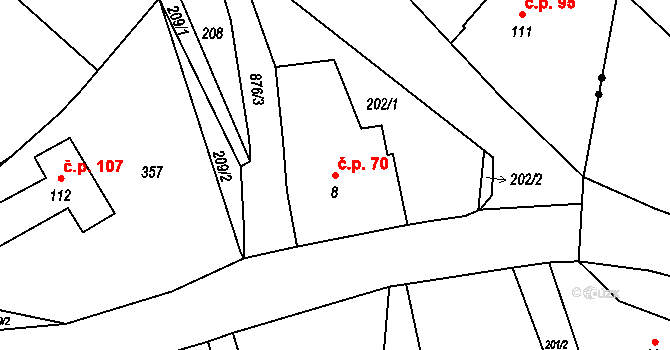 Rokytník 70, Hronov na parcele st. 8 v KÚ Rokytník, Katastrální mapa