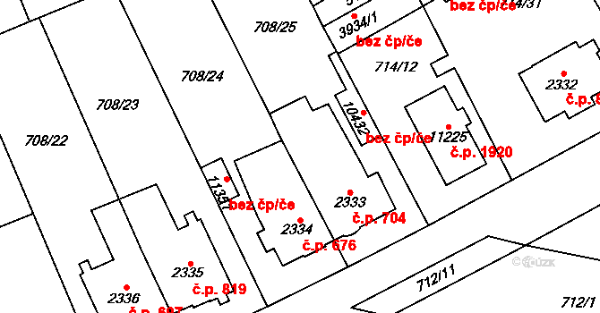 Bílé Předměstí 704, Pardubice na parcele st. 2333 v KÚ Pardubice, Katastrální mapa