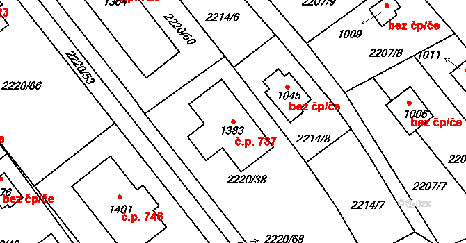 Kardašova Řečice 737 na parcele st. 1383 v KÚ Kardašova Řečice, Katastrální mapa