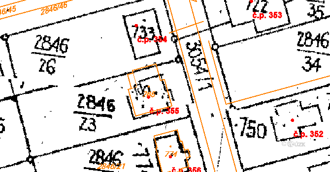 Janov 355 na parcele st. 765 v KÚ Janov u Litomyšle, Katastrální mapa