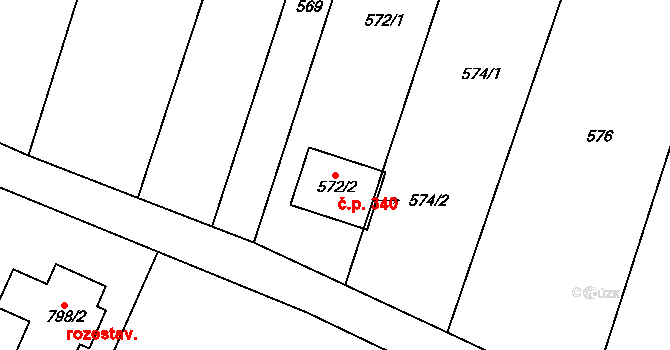 Sedlec 340 na parcele st. 572/2 v KÚ Sedlec u Mikulova, Katastrální mapa