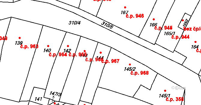Mohelnice 967 na parcele st. 144 v KÚ Mohelnice, Katastrální mapa