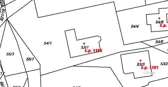 Příbor 1185 na parcele st. 53/1 v KÚ Klokočov u Příbora, Katastrální mapa