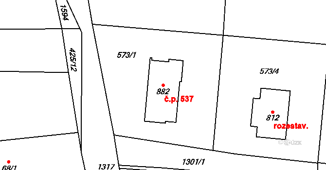 Jistebník 537 na parcele st. 882 v KÚ Jistebník, Katastrální mapa