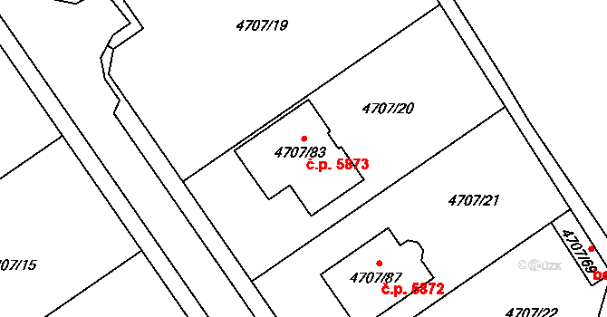 Chomutov 5873 na parcele st. 4707/83 v KÚ Chomutov I, Katastrální mapa