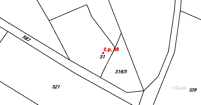 Termesivy 36, Havlíčkův Brod na parcele st. 31 v KÚ Termesivy, Katastrální mapa