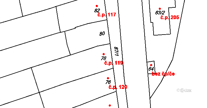 Cvrčovice 119 na parcele st. 78 v KÚ Cvrčovice u Pohořelic, Katastrální mapa