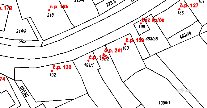 Pavlov 211 na parcele st. 191/2 v KÚ Pavlov u Dolních Věstonic, Katastrální mapa