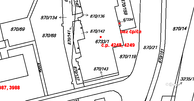 Kroměříž 4248,4249 na parcele st. 6733/1 v KÚ Kroměříž, Katastrální mapa