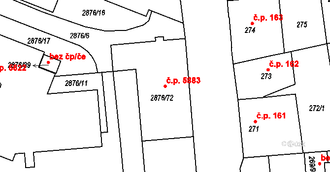 Jihlava 5883 na parcele st. 2876/72 v KÚ Jihlava, Katastrální mapa