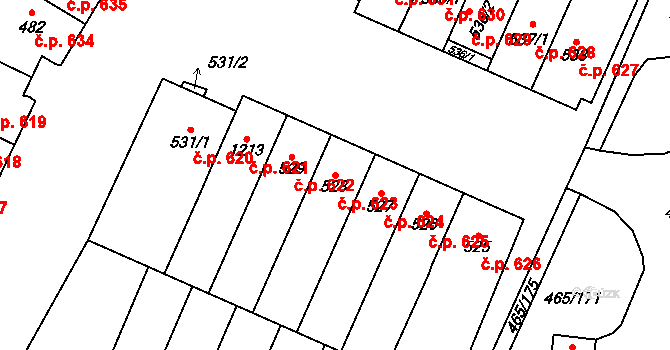 Přímětice 623, Znojmo na parcele st. 528 v KÚ Přímětice, Katastrální mapa