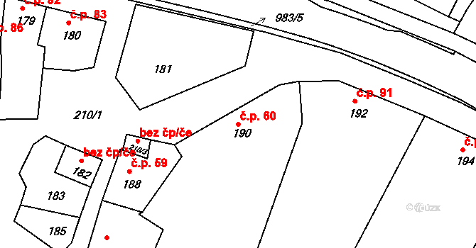 Radslavice 60 na parcele st. 190 v KÚ Radslavice u Přerova, Katastrální mapa