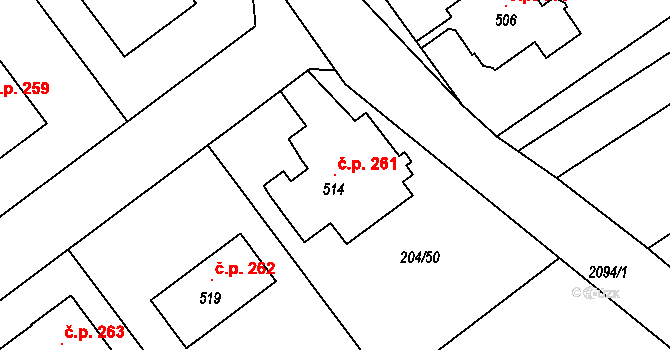 Malonty 261 na parcele st. 514 v KÚ Malonty, Katastrální mapa