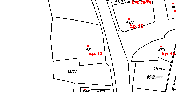Pernink 13 na parcele st. 43 v KÚ Pernink, Katastrální mapa