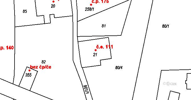 Huť 111, Pěnčín na parcele st. 21 v KÚ Huť, Katastrální mapa