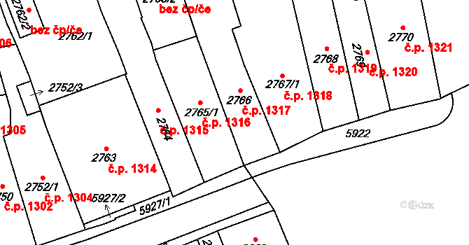 Jihlava 1317 na parcele st. 2766 v KÚ Jihlava, Katastrální mapa