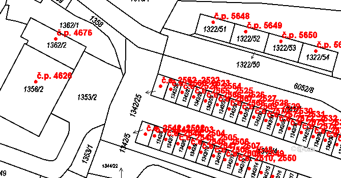 Jihlava 2523,2563 na parcele st. 1342/26 v KÚ Jihlava, Katastrální mapa